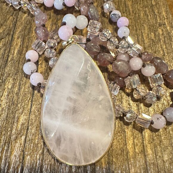 Bohemian Natural Stone Glass Knot Pendant Necklace | Gift Box Included , Pink Q - Picture 9 of 12